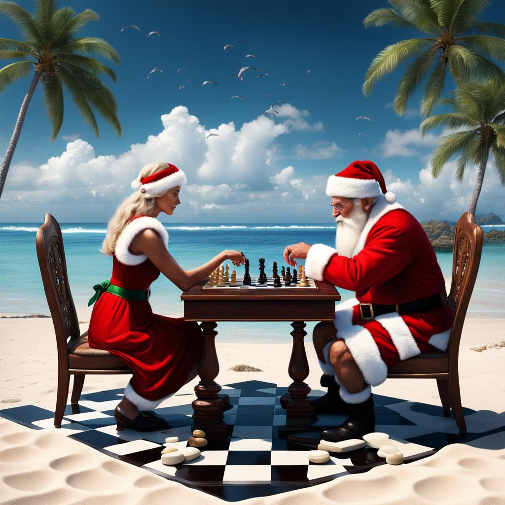 Santa Claus on Holiday: Chess on a Tropical Beach