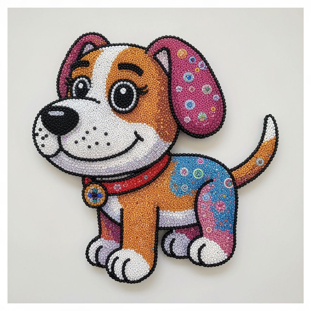 Beaded Dog Sculpture in Cartoon Style