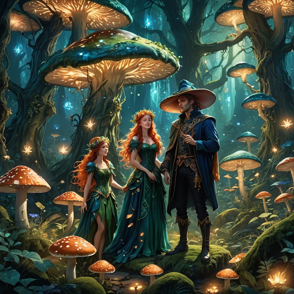 Fairy Royals in Enchanted Forest, Art Nouveau