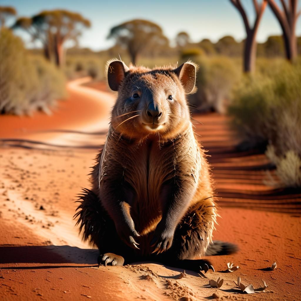 Wombat Rides Emu in Australian Outback