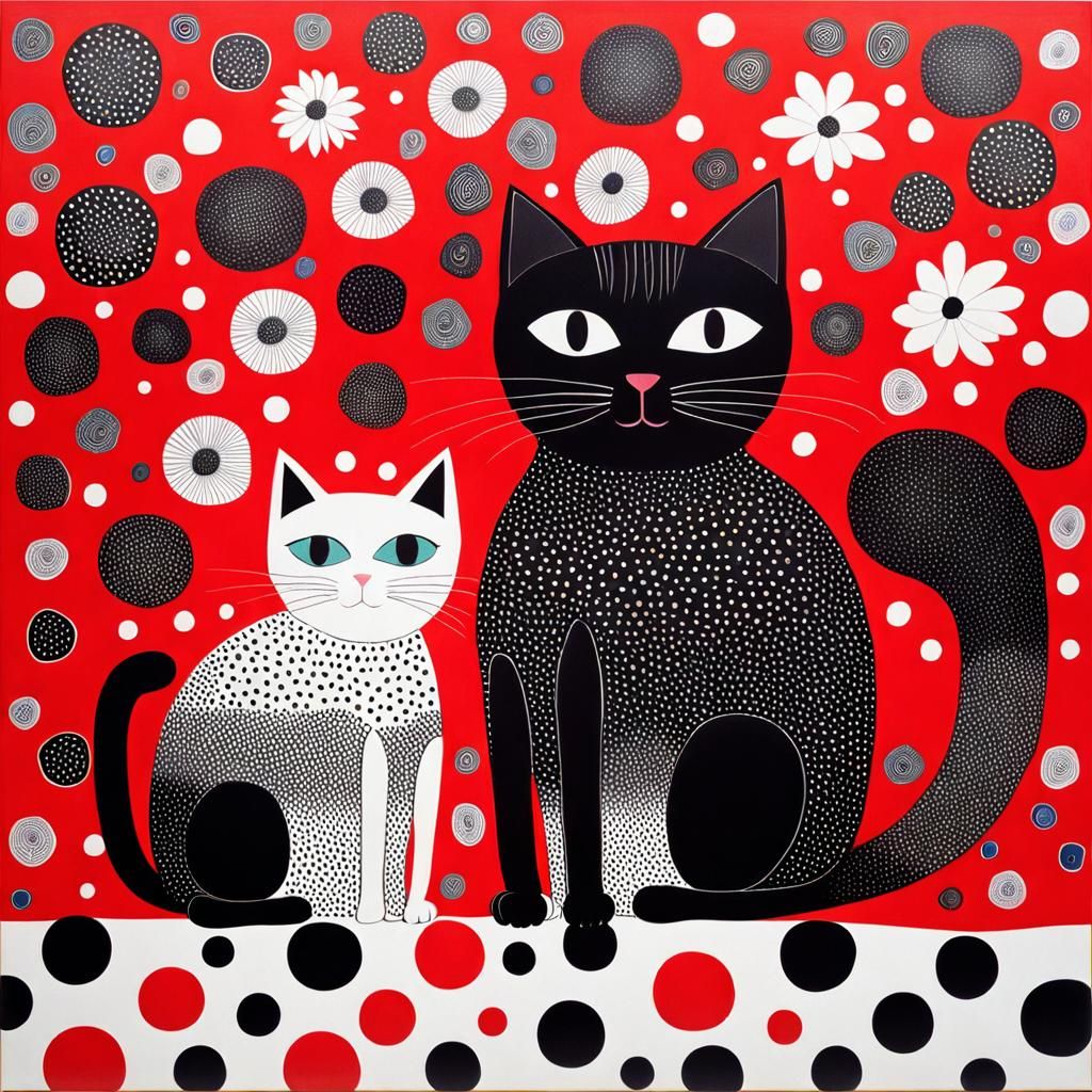 Black and White Cats in Abstract Style