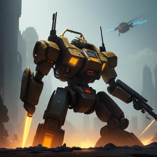 Robots in Sci-Fi Battle with Volley Gun