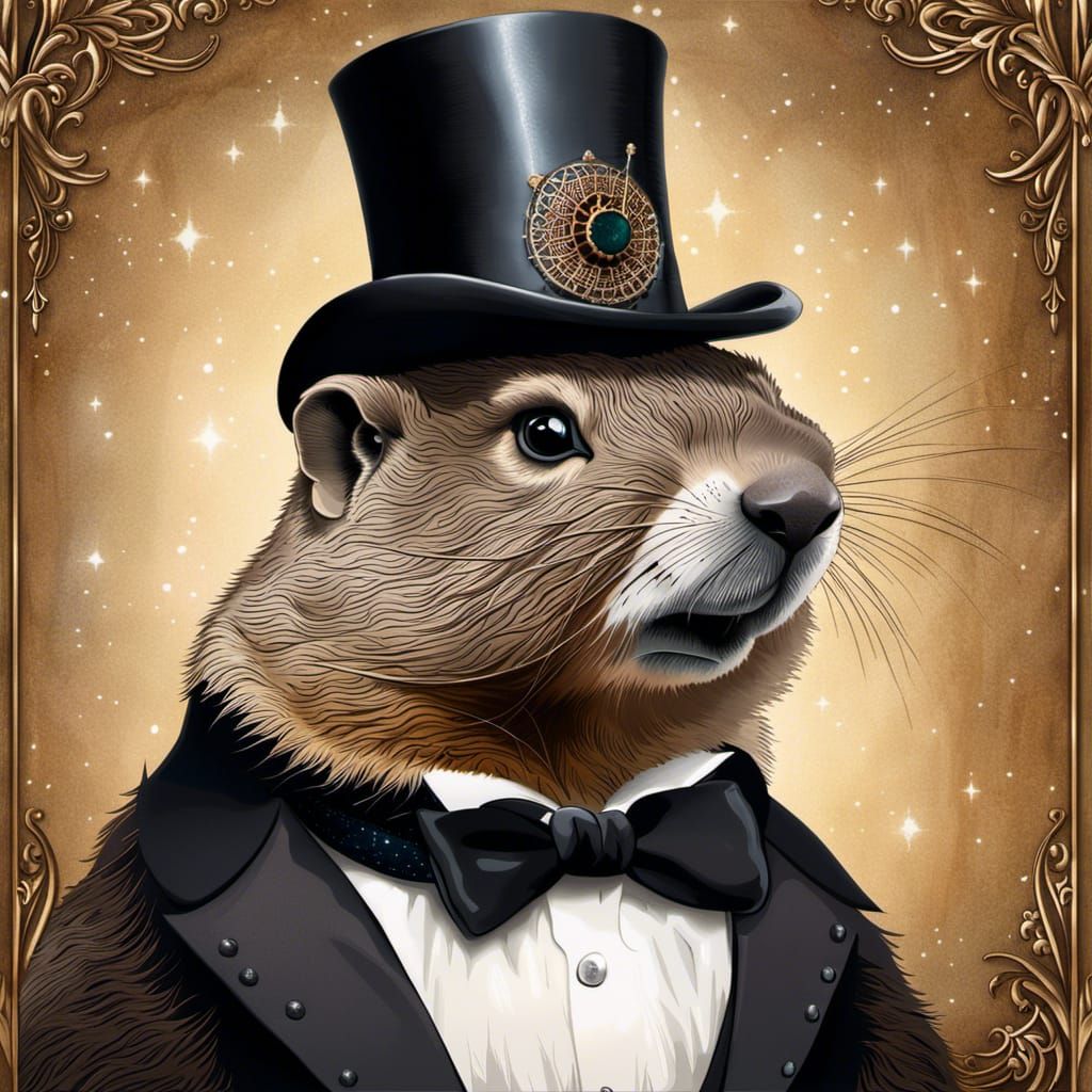 Victorian Groundhog Portrait with Constellation Map