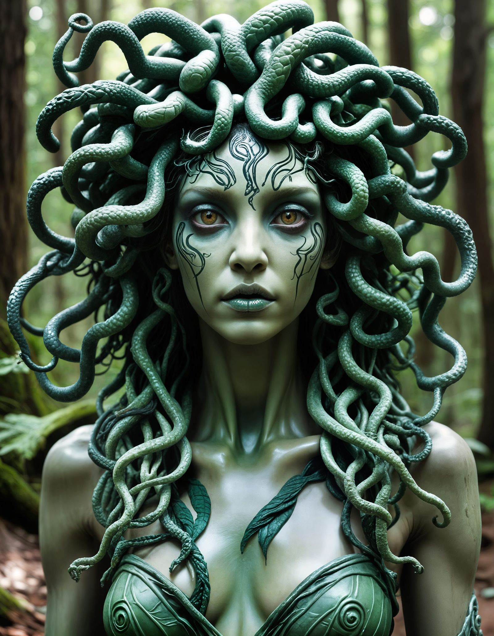 Serene Medusa Humanoid in Forest Portrait