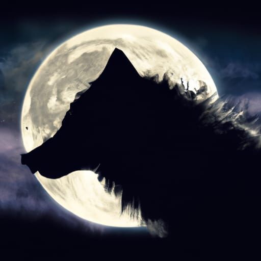 Wolf Silhouette Against Full Moon: Digital Matte Painting