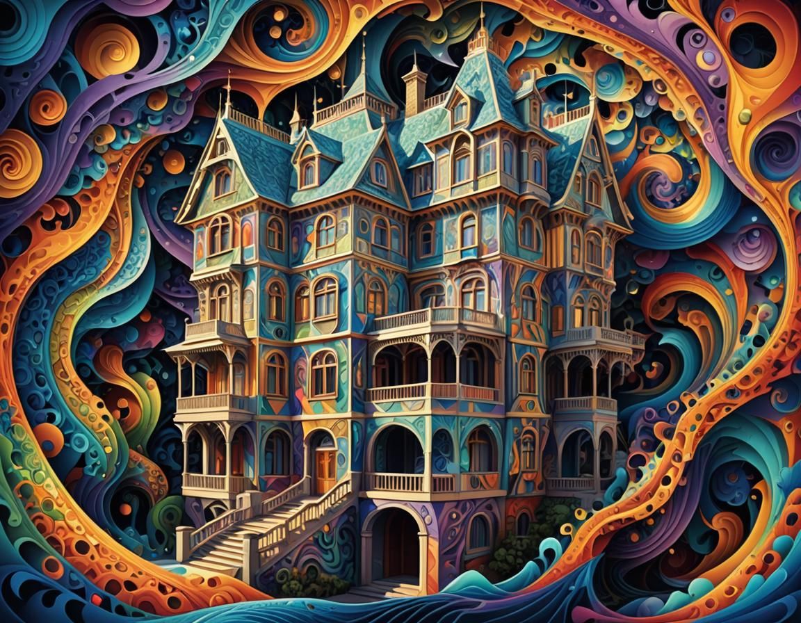 Majestic House in Abstract Fractal Landscape