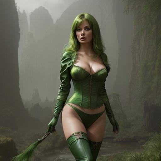 Raquel Welsh in Green Corset: Fantasy Concept Art