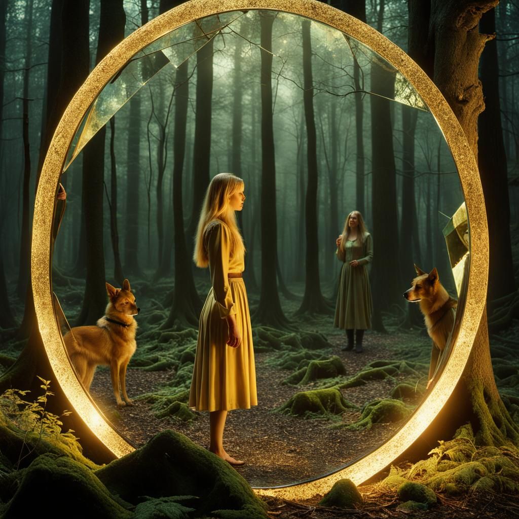 Mystical Forest: Woman and Shattered Mirror in Surrealism