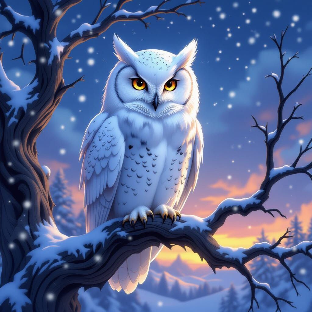 Majestic Snow Owl in Ethereal Fantasy Art Style