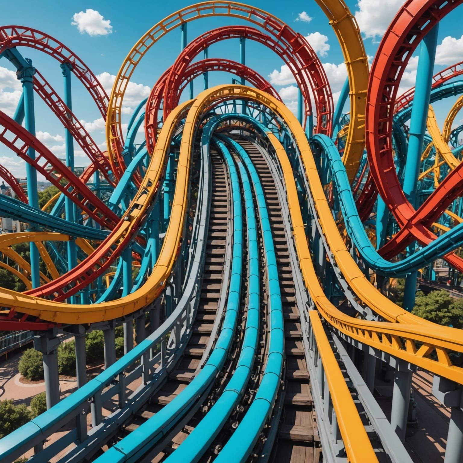 Detailed Roller Coaster with Vibrant Colors