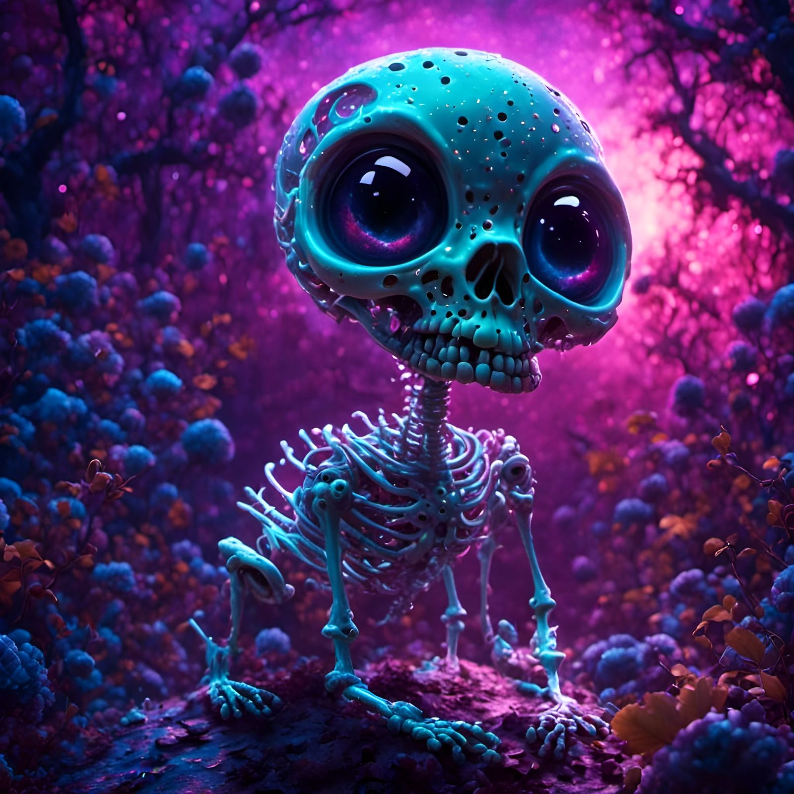 Adorable Slime Skeleton on Cosmic Moonlit Night
