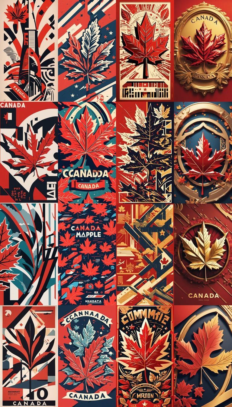 Bold Canadian Maple Leaf Logo in Crimson and Gold