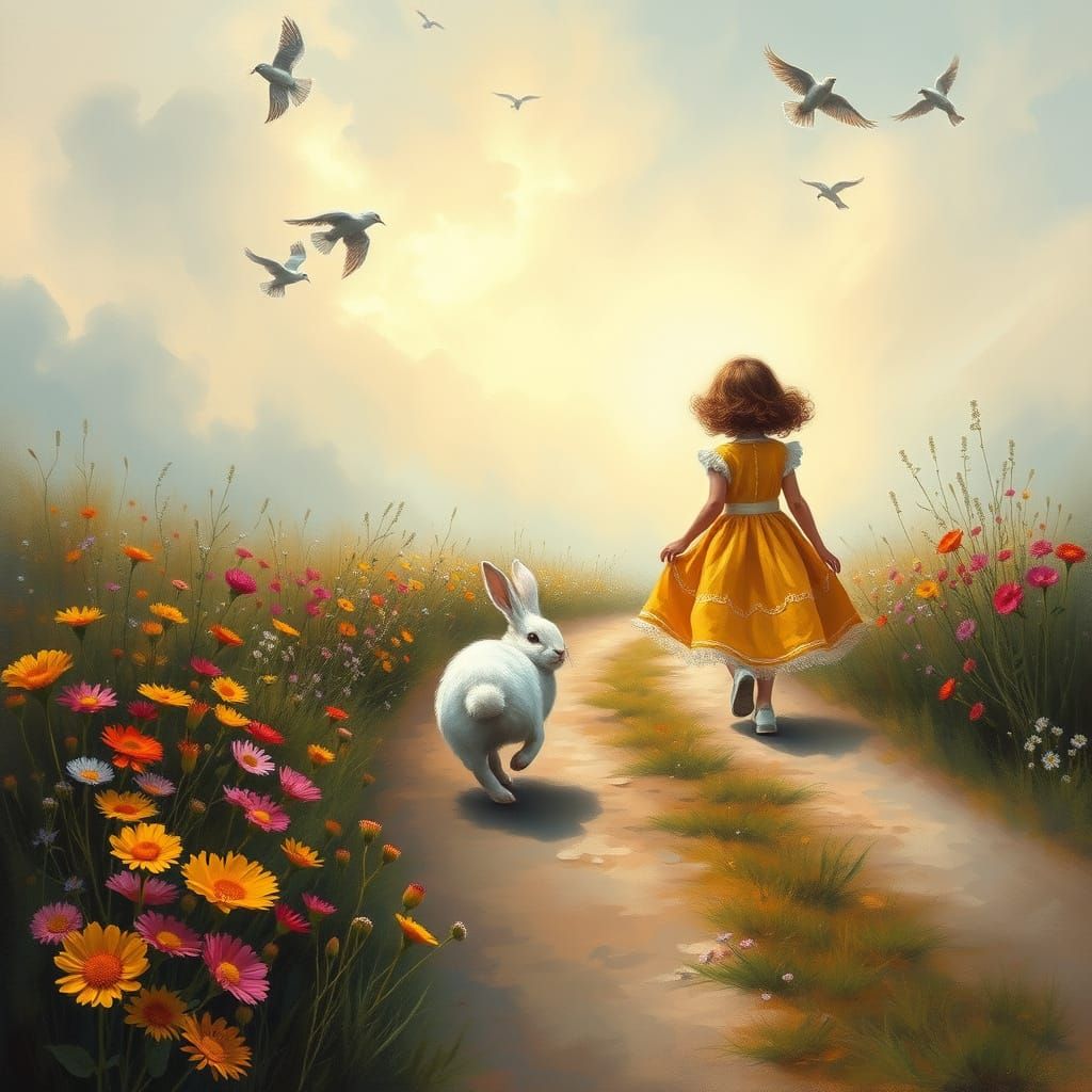 Whimsical Winding Road Scene in Oil Painting Style