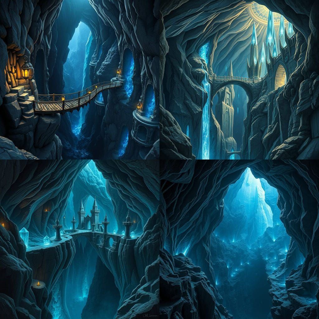 Fantastical Crystal Caverns of Ancient Dwarven Architecture