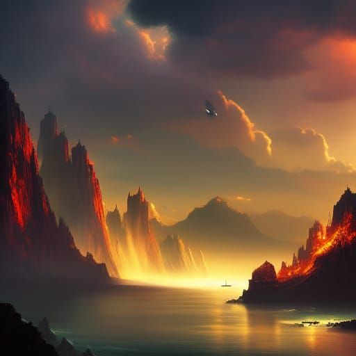 Epic Pirate Bay in Dark Fantasy Style