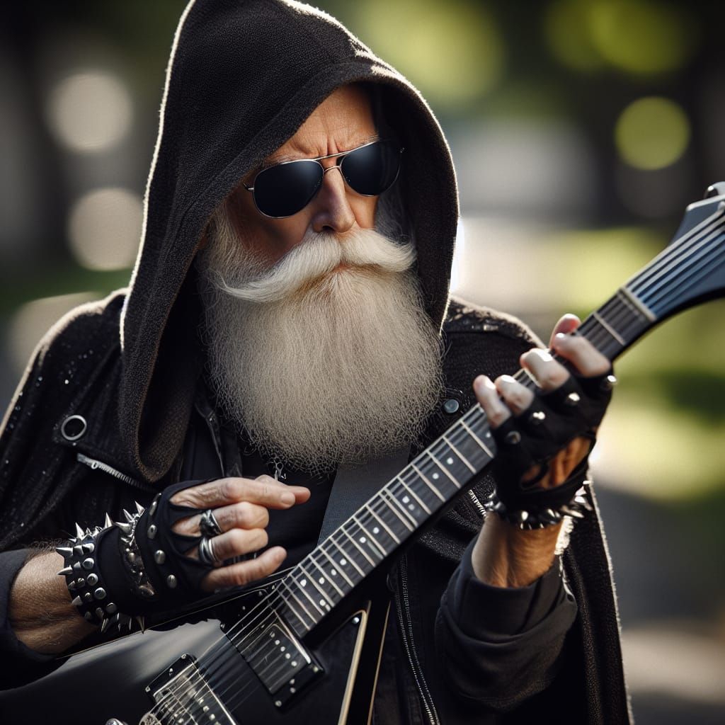 Elderly Guitarist in Cloak, Professional Photo