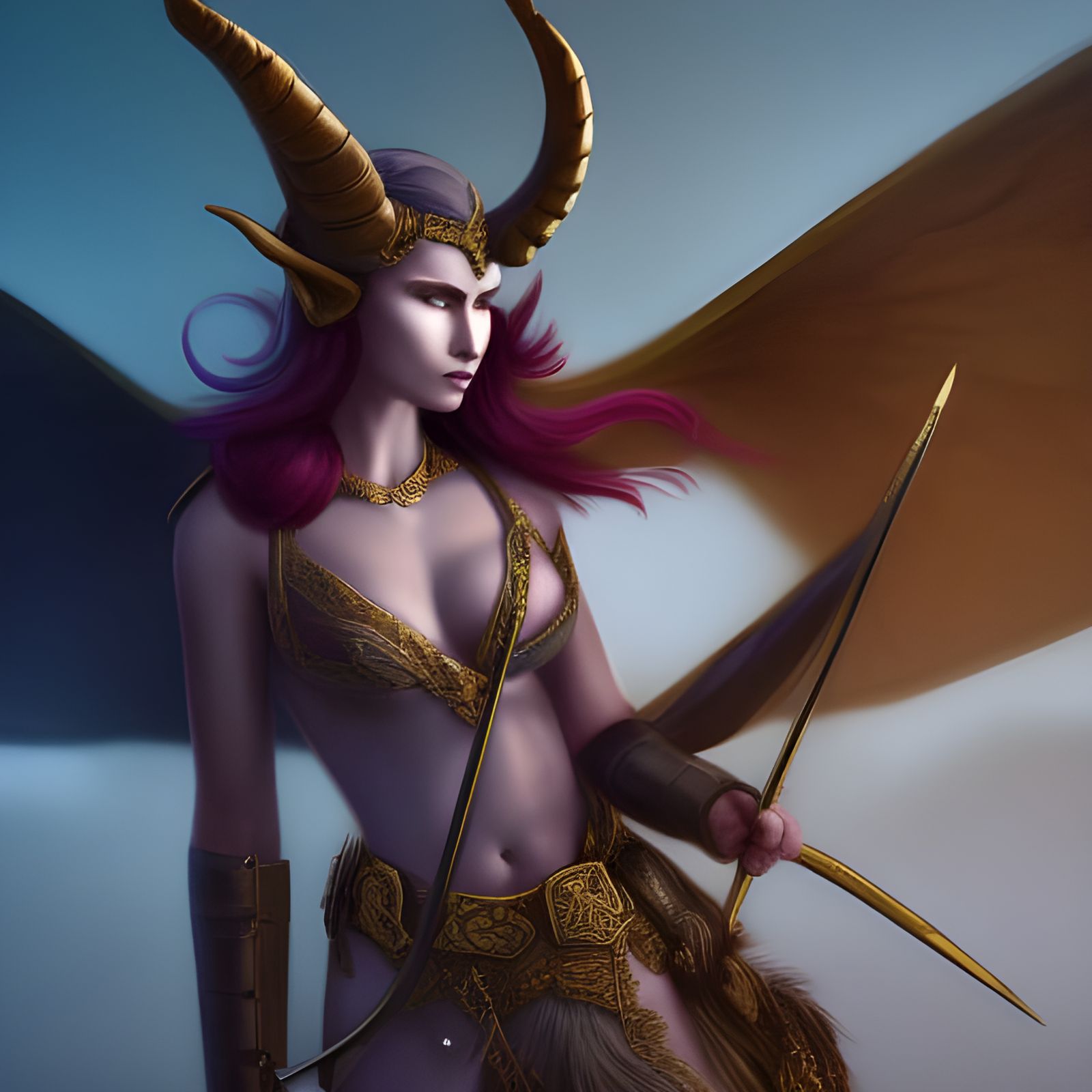 Winged Tiefling Ranger Portrait in Photorealistic Style