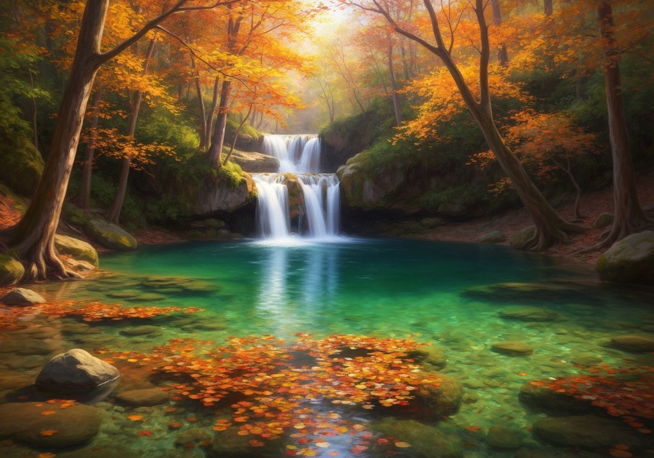 Hidden Forest Cascade in Autumnal Splendor