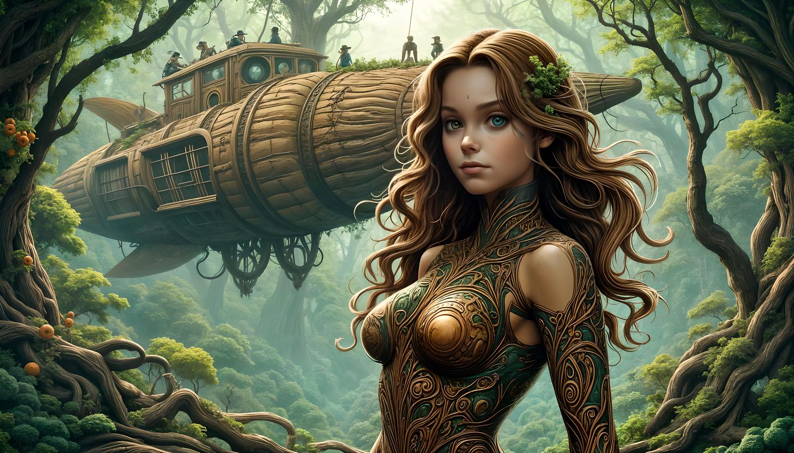 Woodpunk Girl in Lush Forest, Comic Art