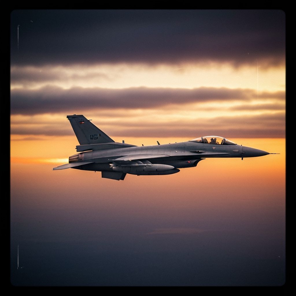 F-16 Jet Soaring at Sunset in Cinematic Concept Art Style