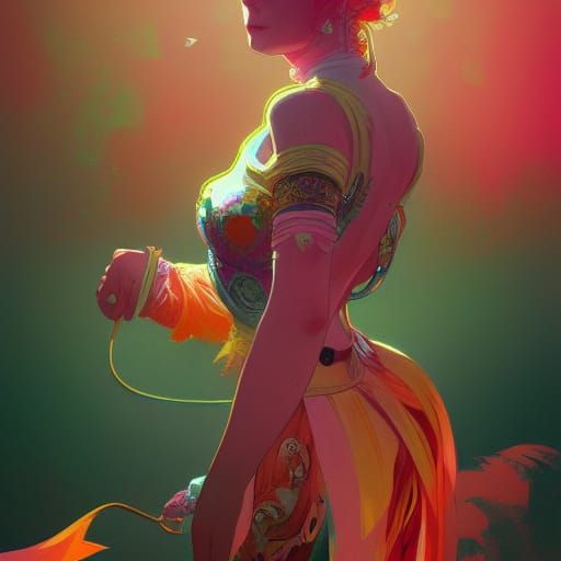 Rococo Circus Scene in Pink, Orange, and Green