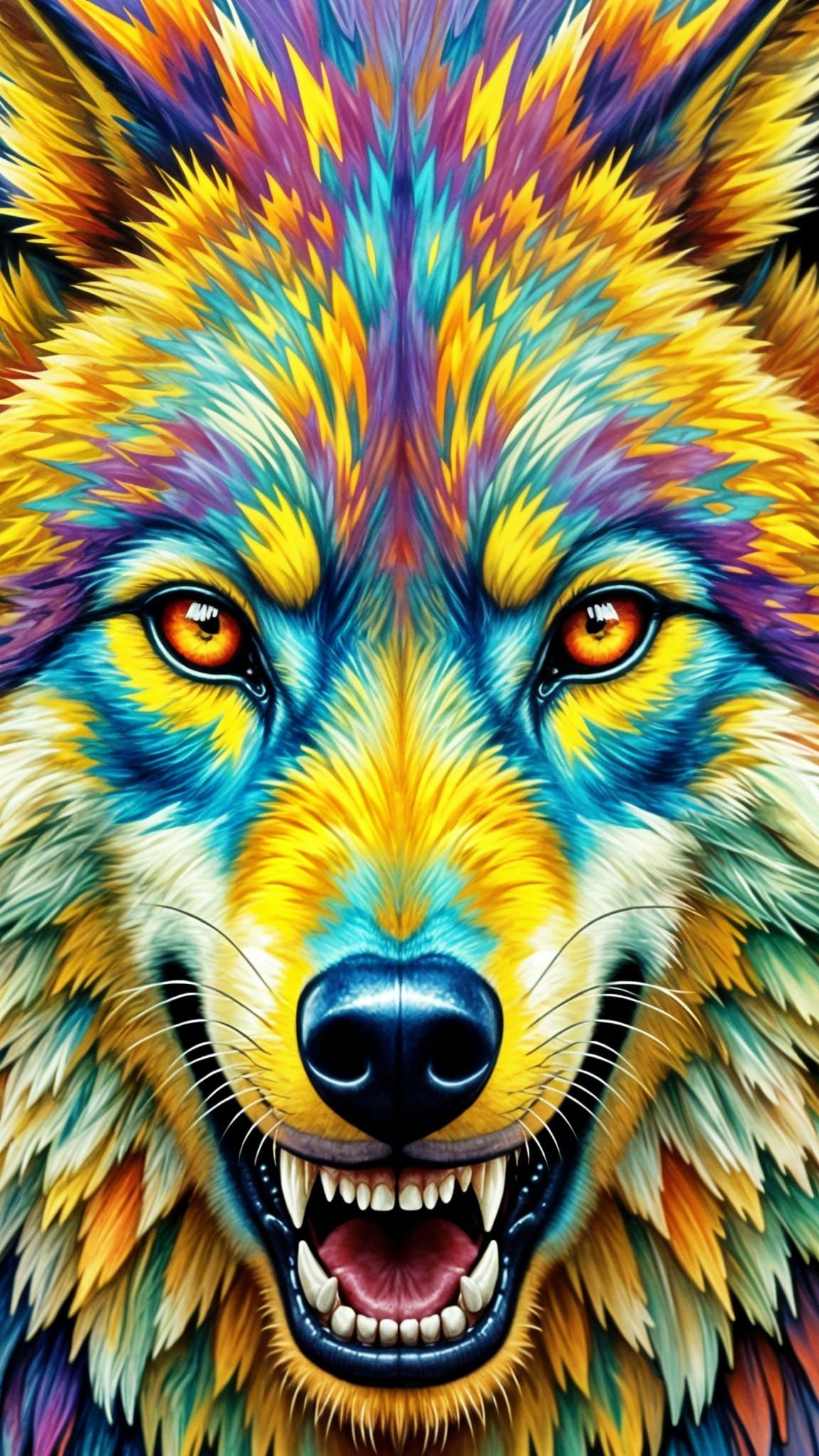 Angry Wolf with Fangs in Sfumato Style