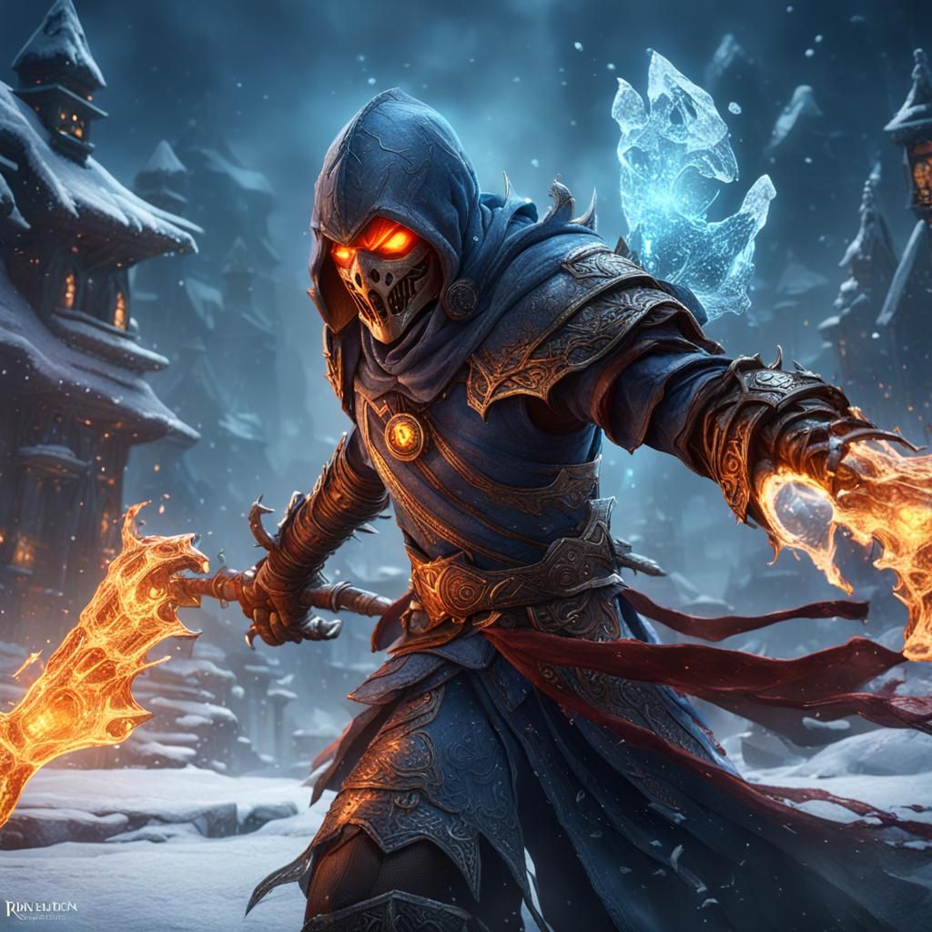 Fire and Ice Assassin Battle: Digital Matte Painting