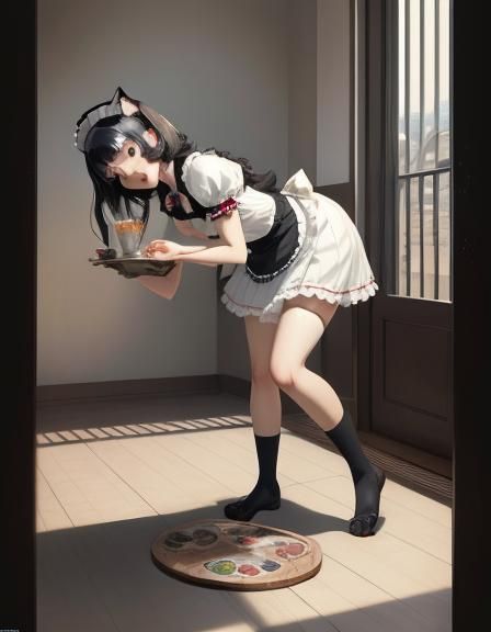 Maid Mishap: Gravure Idol's Clumsy Cat Encounter