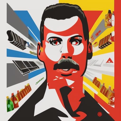 Freddy Mercury Plays Piano in Pop Art Style