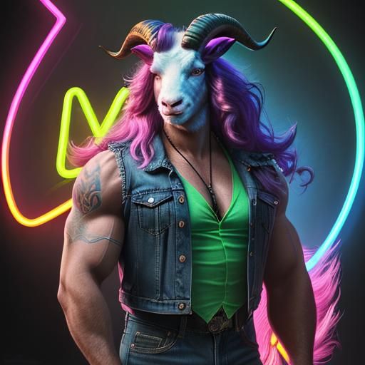 Synthwave Baphomet: 80s Roadhouse Bouncer Portrait
