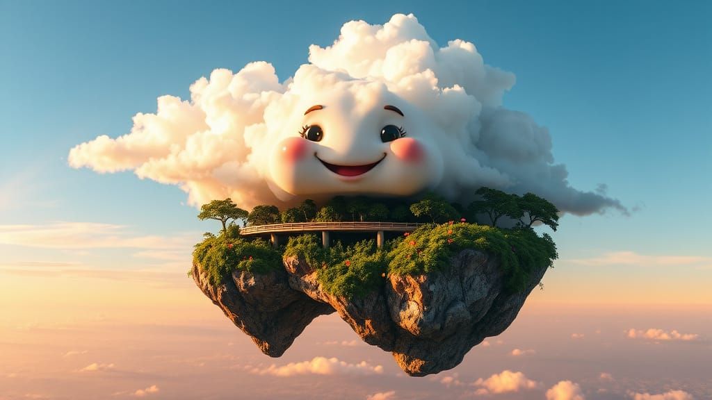 Whimsical Cloud Bridge Connects Floating Islands in the Sky
