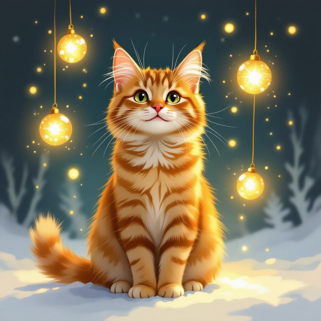Ginger Cat Surrounded by Golden Light, Illustration