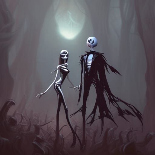 Jack Skellington and Barbie in Ballet, Dark Fantasy