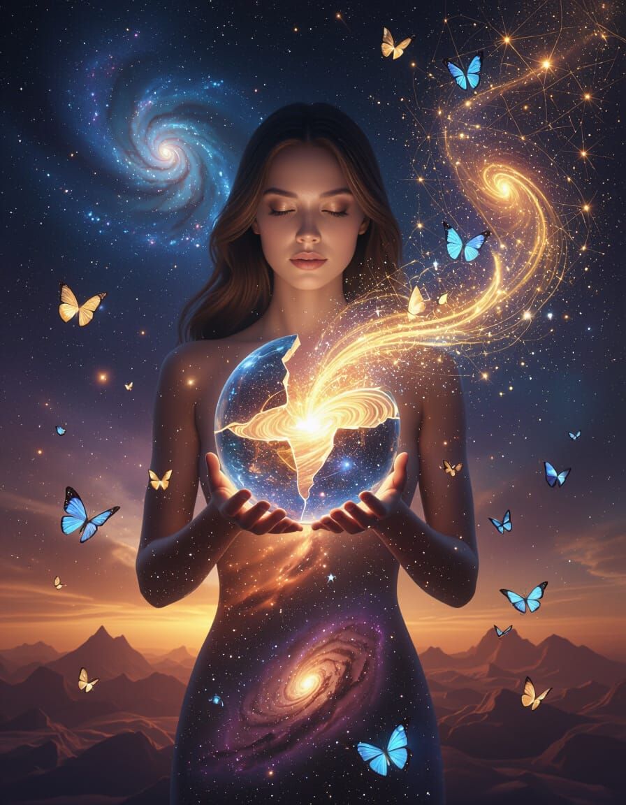 Cosmic Woman of Light in Surreal Universe