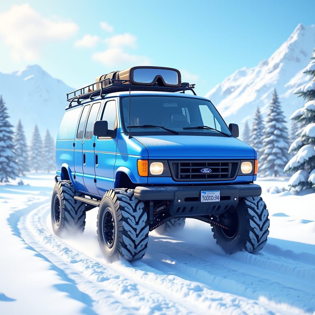 Vibrant Cobalt Blue 4x4 Van Embarks on Winter Off-Road Adven...