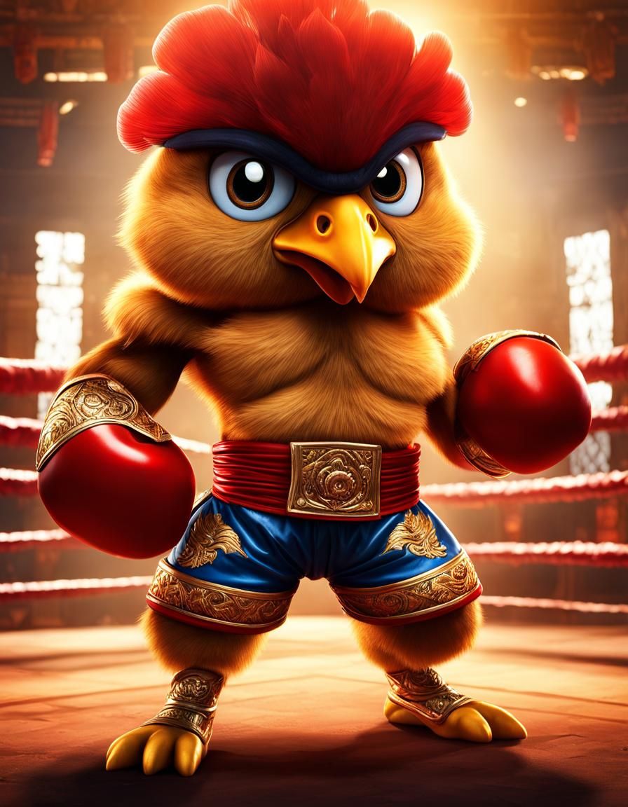 Angry Chicken Muay Thai Movie Poster in Comic Style