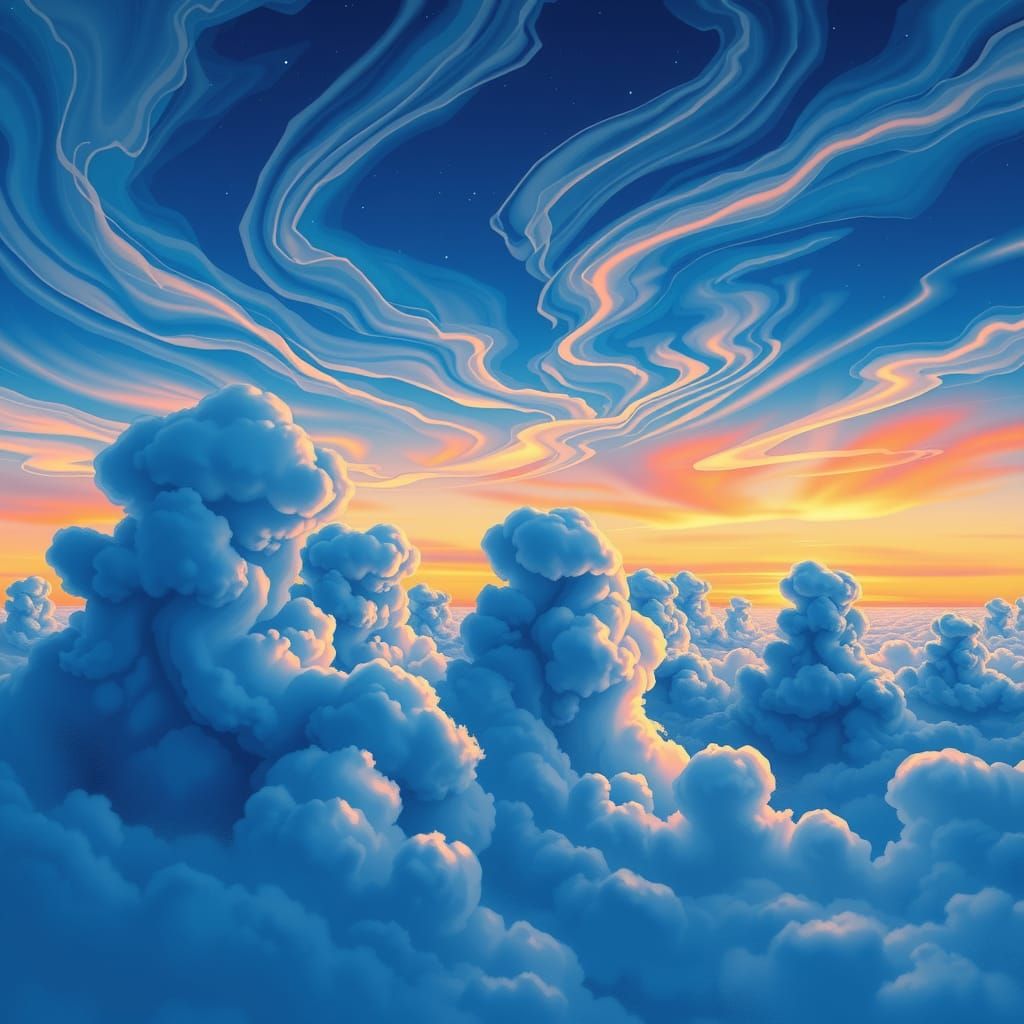 Dreamlike Clouds in Twilight Sky: a Miyazaki-esque Vision