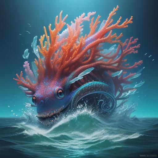 Octopus Puppy Chasing Fish in Coral Reef