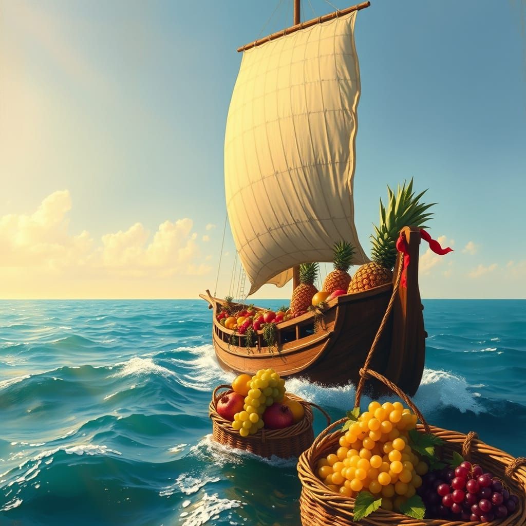 Ancient Sailing Vessel in Tropical Paradise