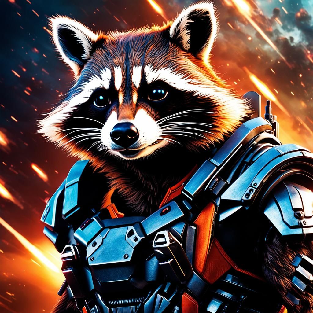 Hyperrealistic Cyborg Rocket Racoon Portrait