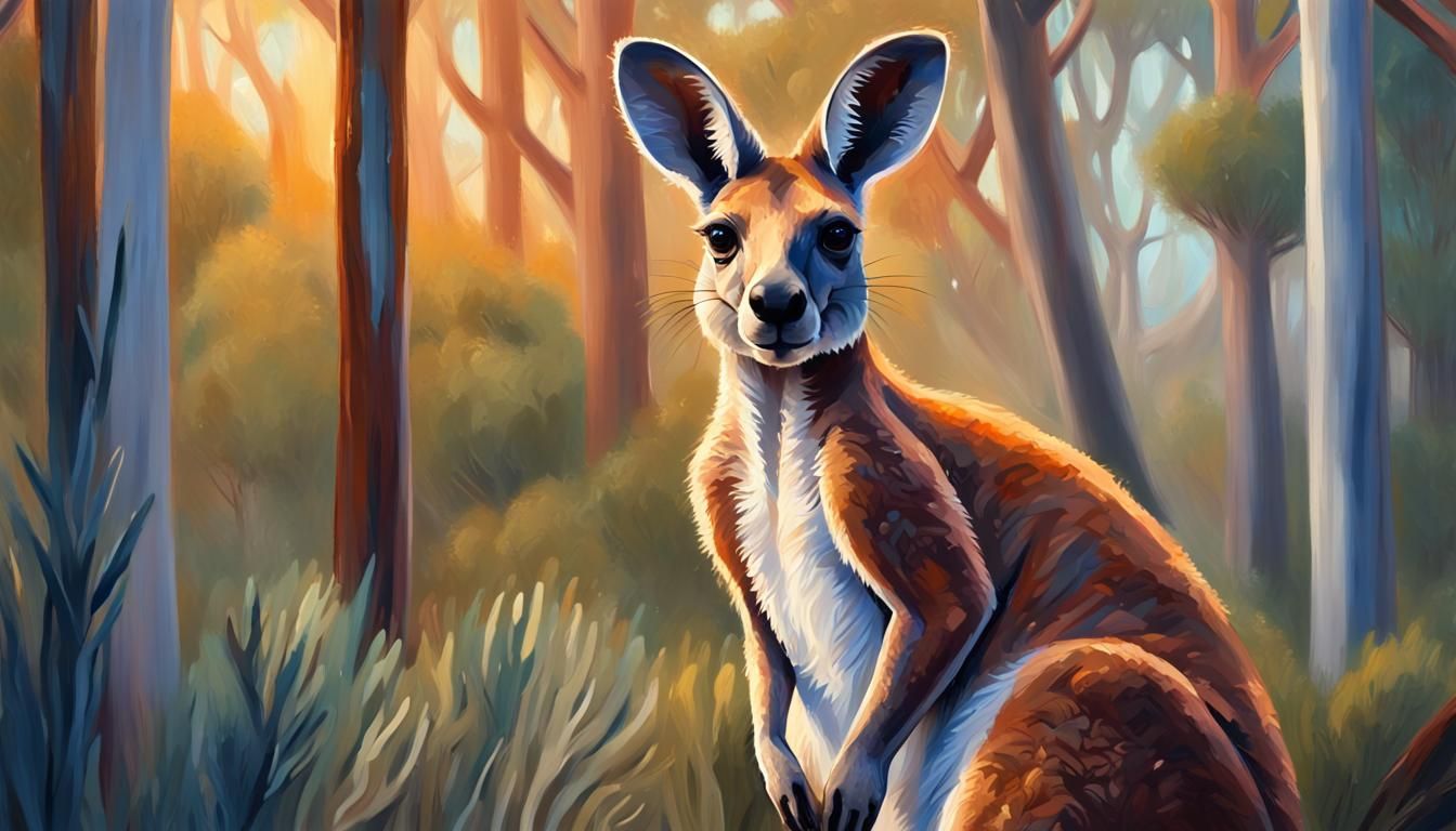 Majestic Australian Bush Kangaroo in Oil Painting