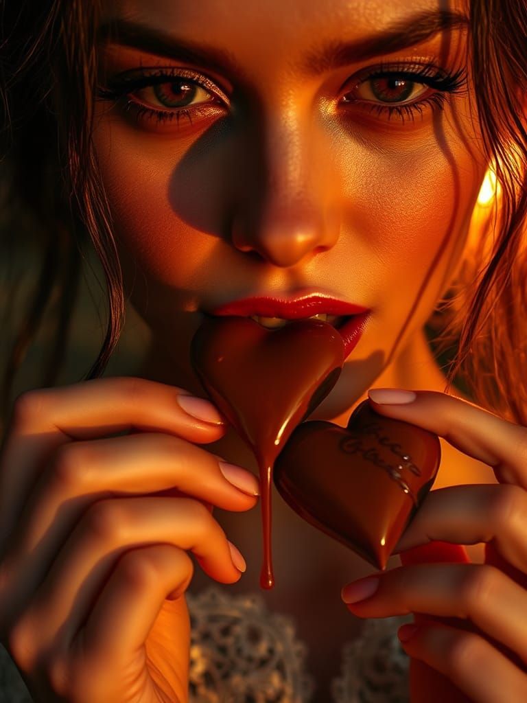 Woman Enjoying Chocolate, Photorealistic Digital Matte Paint...