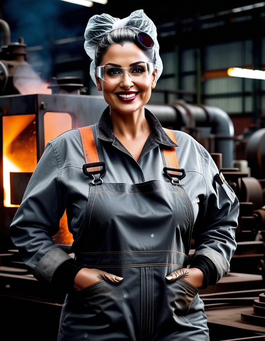 Middle Eastern Woman Plasma Welding in Steel Factory