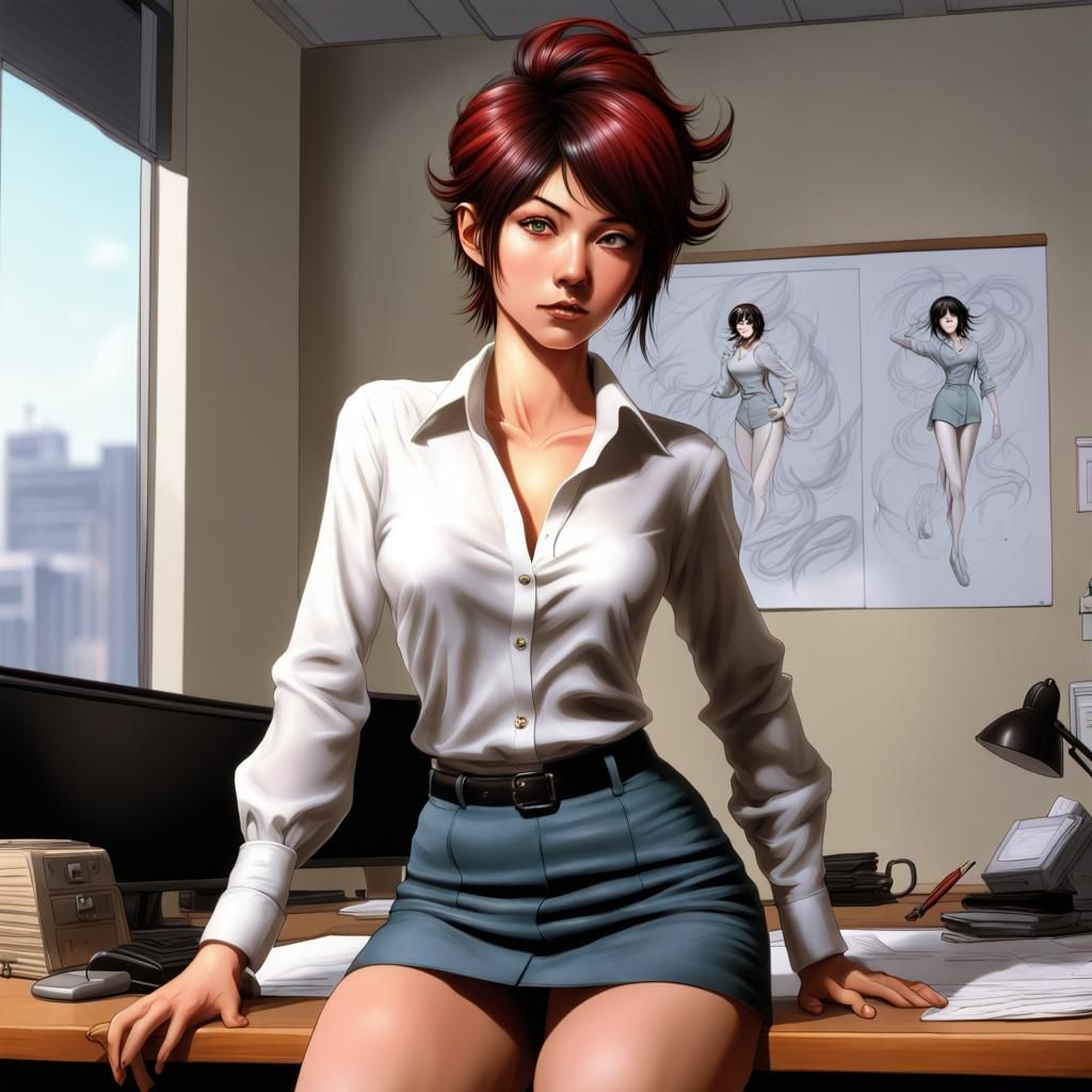 Alt Manic Pixie Dream Girl in Office, Adult Comic Style