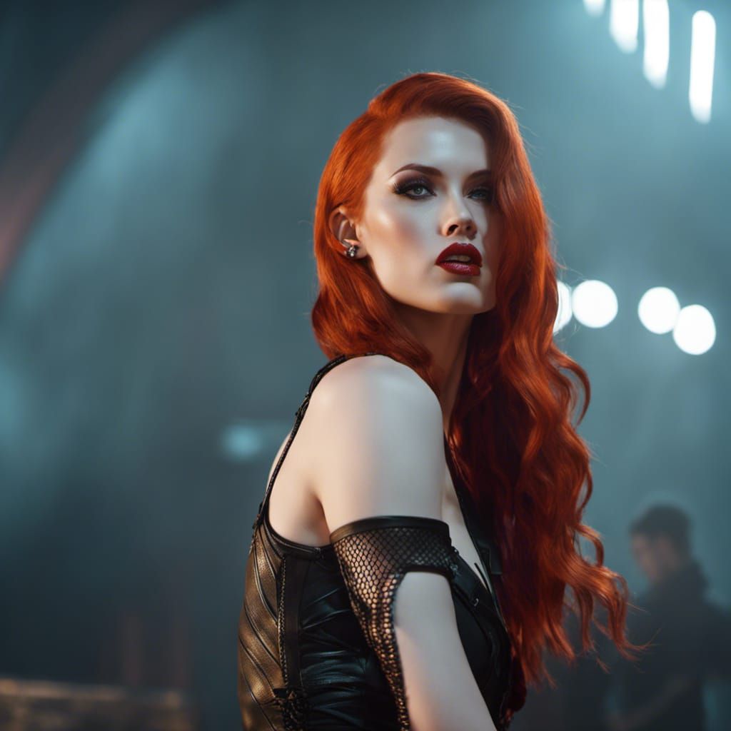 Redhead Vampire in Cyberpunk Style with Neon Accents