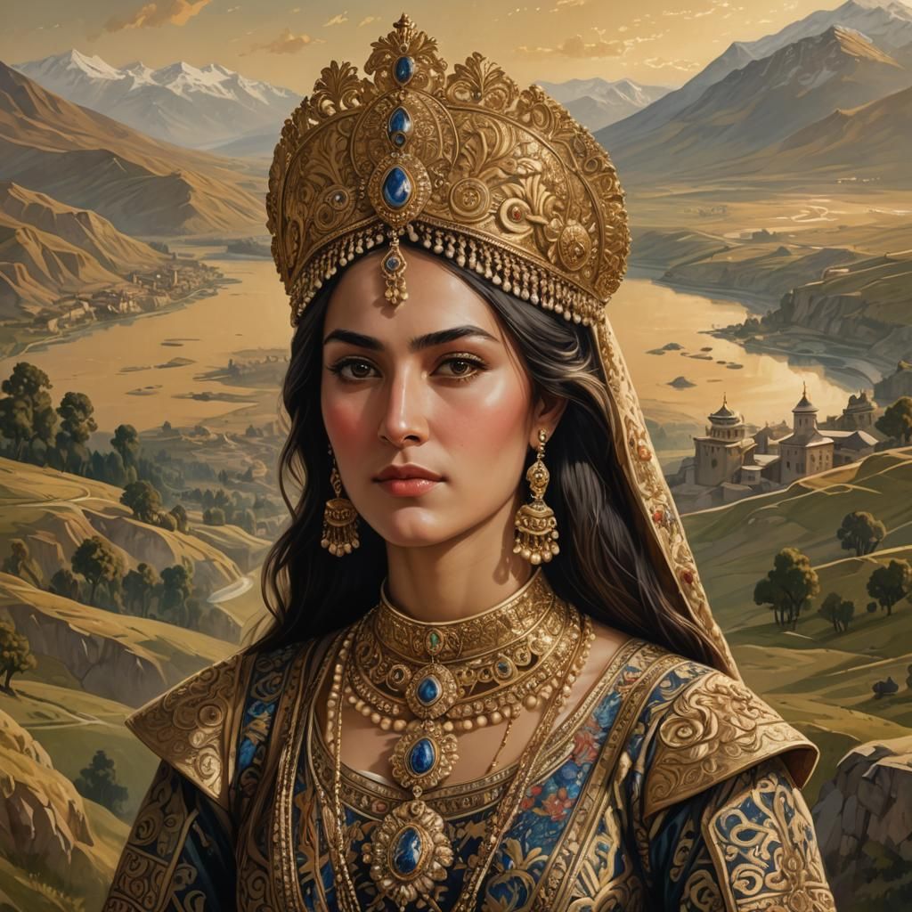 Queen of Abkhazia Portrait in Traditional Georgian Style