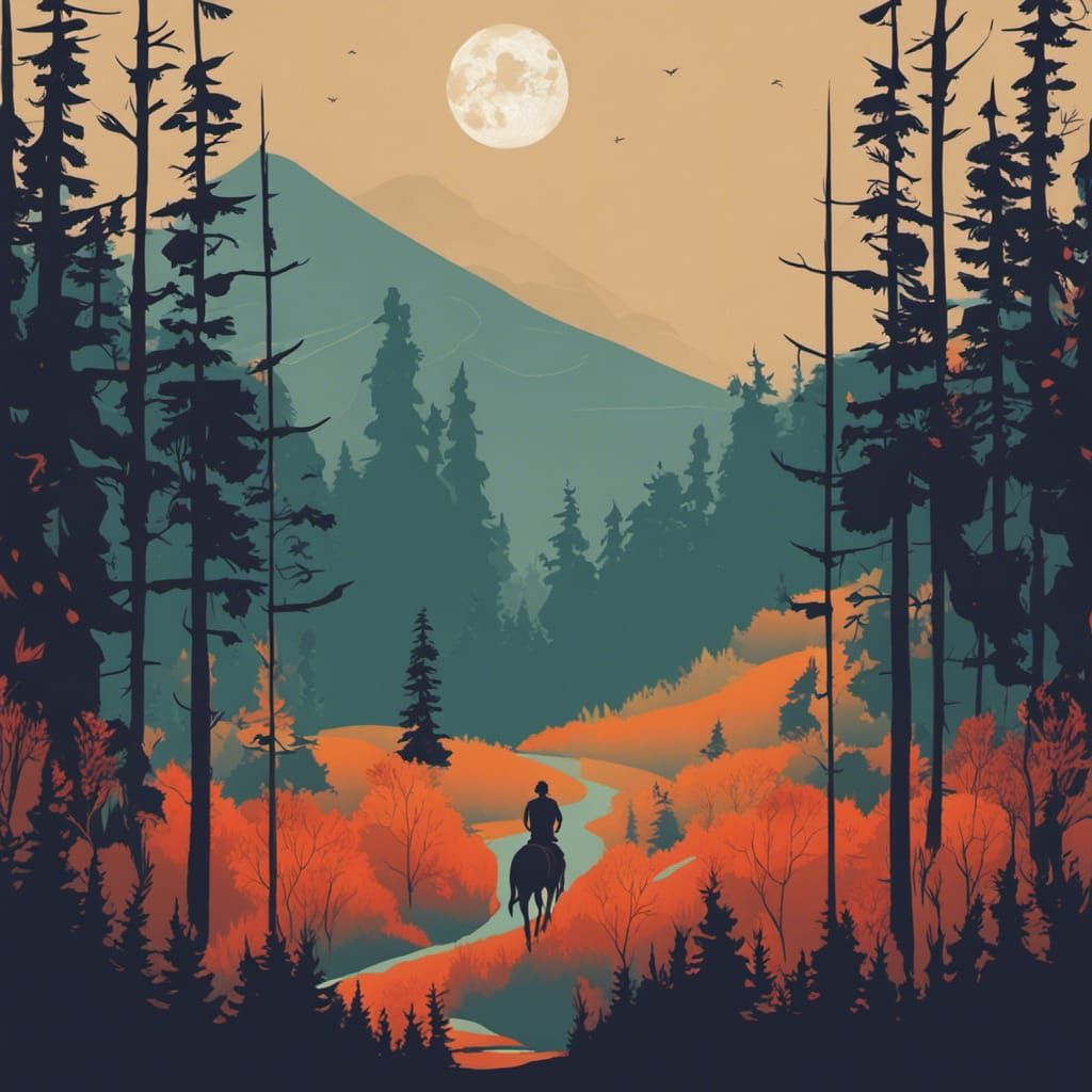 Minimalist Figure Emerging from Misty Woodland