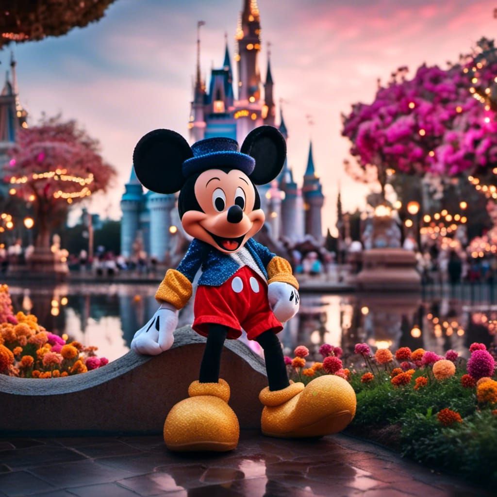 Mickey Mouse at Cinderella's Castle: Professional Photograph...