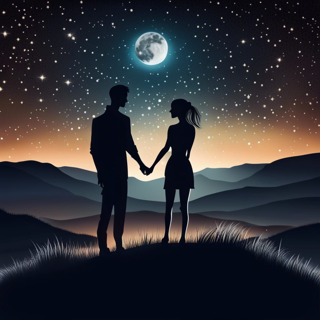 Lovers Embrace Under a Sparkling Starry Sky