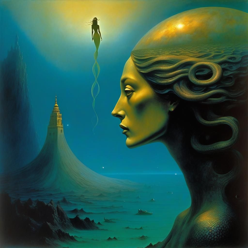 Space Mermaid Goddess in Surrealist Style